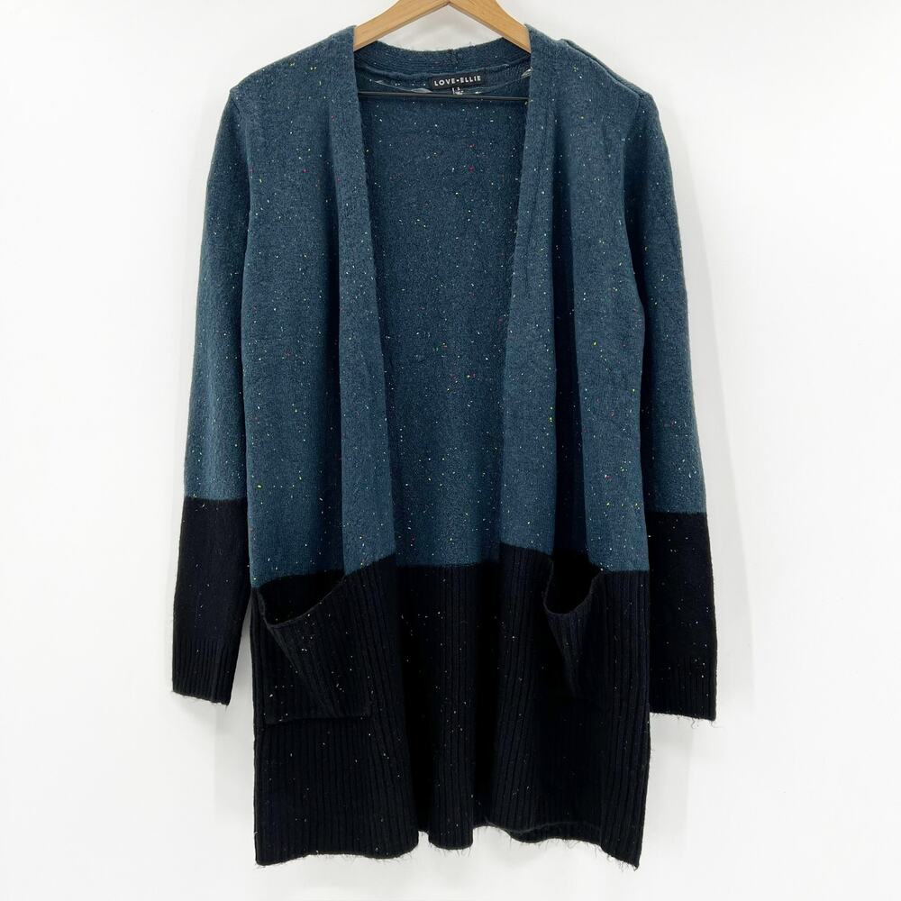 Love Ellie Women's Blue Black Colorblock Open Cardigan Sweater Top Size S